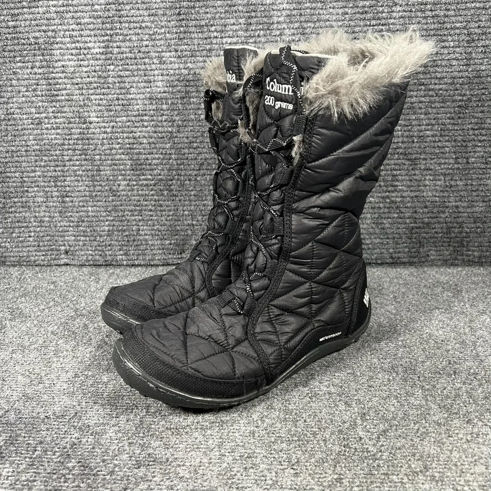 Columbia Boots Womens Size 9 Black Waterproof Quilted Fur Snow Winter YL5164-011